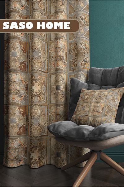 SasoHome Ethnic Ottoman Pattern Pattern 140 X 270 cm Ψηφιακή τυπωμένη κουρτίνα φόντου (μονό φτερό)