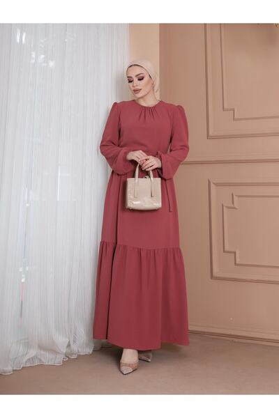 VOLT CLOTHİNG Ayrobin ζωσμένο φόρεμα με βολάν λεπτομέρεια στον γιακά