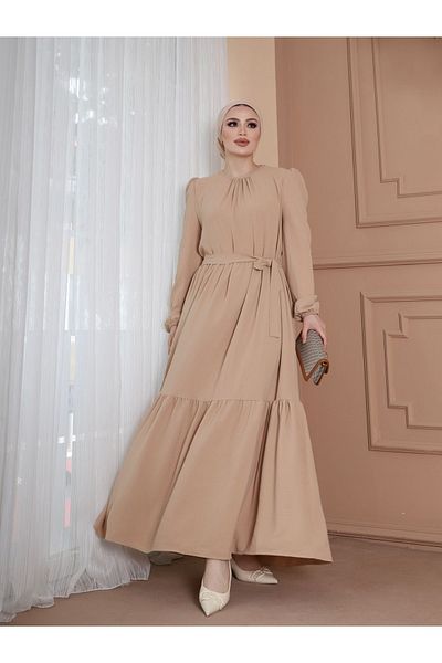 VOLT CLOTHİNG Sukienka Ayrobin z paskiem i falbaną na kołnierzu