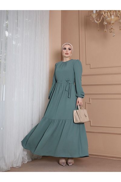 VOLT CLOTHİNG Ayrobin ζωσμένο φόρεμα με βολάν λεπτομέρεια στον γιακά