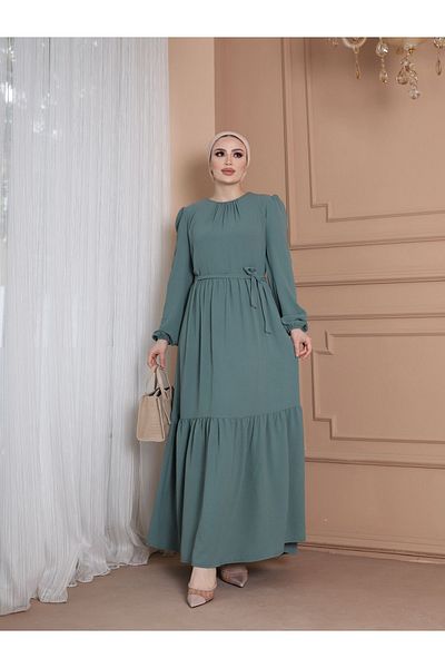 VOLT CLOTHİNG Ayrobin ζωσμένο φόρεμα με βολάν λεπτομέρεια στον γιακά