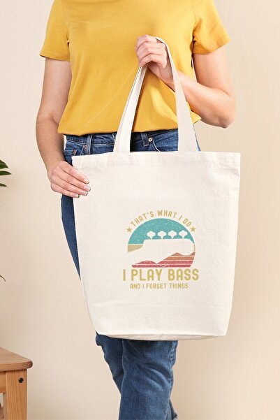 Müzik Reyonu حقيبة قماشية من القماش "What I Do I Play Bass And I Forget Thing...