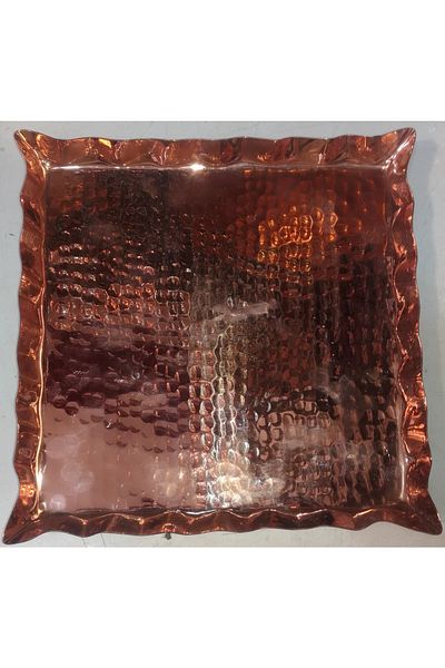 Ustası Antepte Square Copper Tray Gold Hand Forged Original Antep