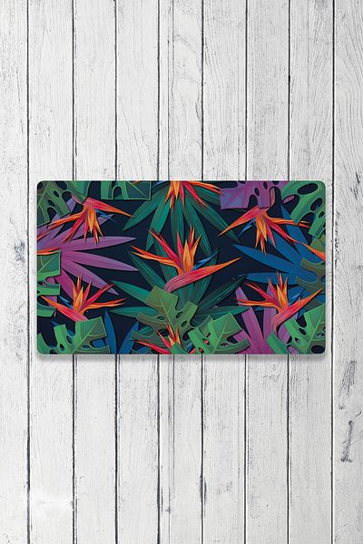 Vagonik Tropical Flower Patterned Digital Printed 50x70cm Decorative Multi-Purpose Indoor and Outdoor Door Mat