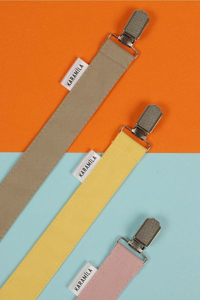 KARAMİLA 3 Pack Beige Yellow Powder Color Poplin Fabric Pacifier Strap - Pacifier Chain