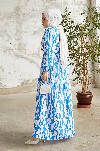 InStyle Liya Striped Patterned Belted Dress - Blue