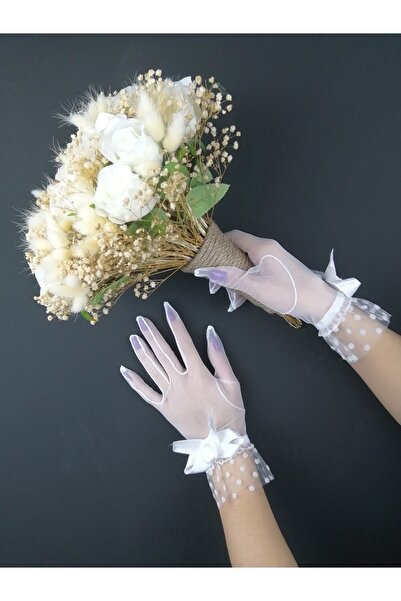 Bontex Buchet de mireasă cu bumbac trandafiri albi și set de mănuși cu fundă ...