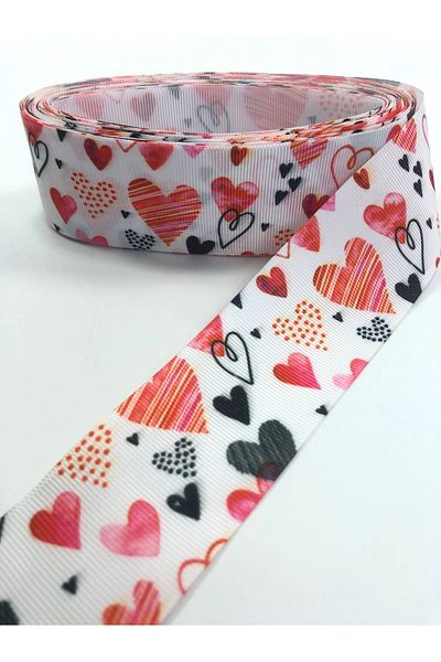 GELD Wrapping Ribbon Valentine's Day Red Black Heart Patterned Grosgrain Ribbon 1 Meter Width 4 cm – Ku