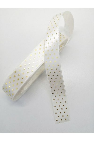 Bontex White Gold Polka Dot Satin Ribbon 1 Meter Width 2.5 Cm
