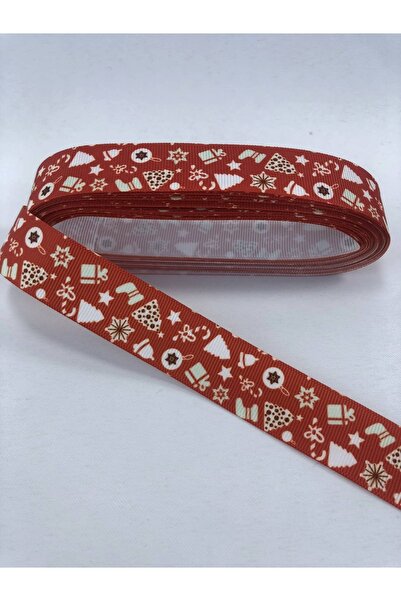 Bontex شريط جروسرين منقوش بحزمة هدية حمراء - زينة عيد الميلاد