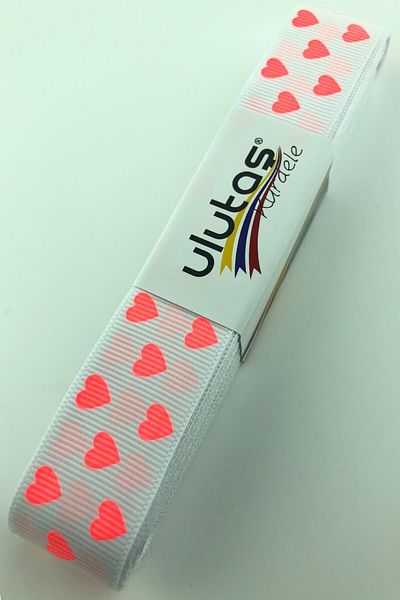 Ulutaş Κορδέλα συσκευασίας δώρου Neon Orange Heart Printed Grosgrain Κορδέλα 1 μέτρο 2,5 cm – Κορδέλα – Κορδέλα