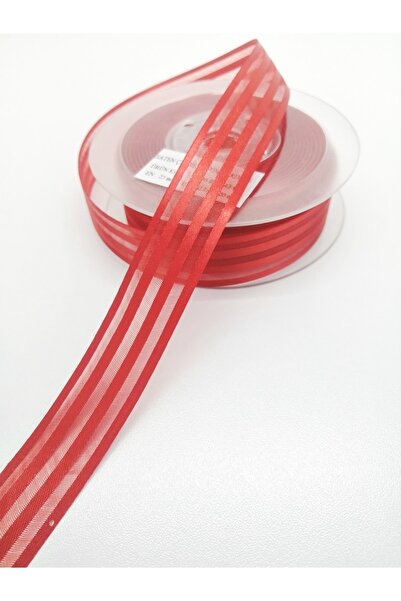 Bontex Material de ambalare Panglică din șifon cu dungi din satin roșu 2 Mt L...