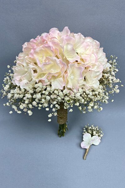 Bontex Pudra Krem Ortanca Ve Krem Cipsolu Gelin Buketi Damat Yaka Çiçeği – Ya...