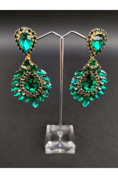 Türkay Aksesuar Green Crystal Stone Henna Wedding Bridal Earring – Bijoux Earring