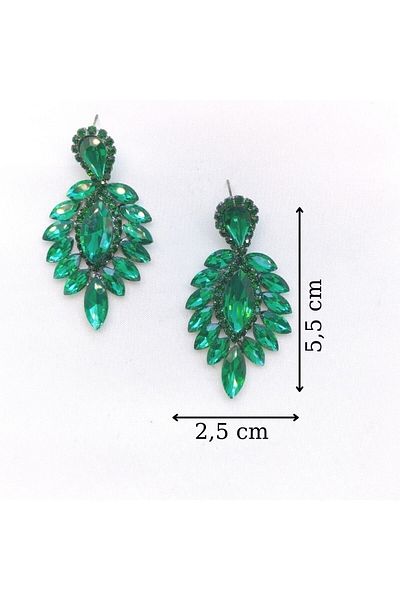 dejavugümüş Women's Green Colored Dangled Crystal Stone Evening Dress Earrings