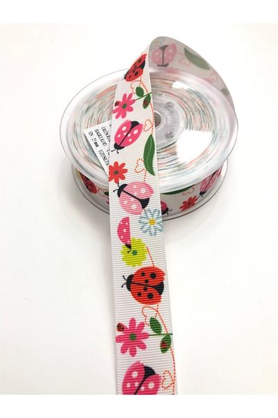 Bontex Bandă de păr Panglică Grosgrain cu Motiv Buburuza 1 Metru Lățime 2,5 Cm – Panglică – Panglică