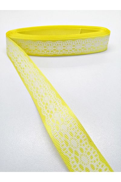 Bontex Κίτρινη δαντέλα με στάμπα Grosgrain Κορδέλα 2,5 cm 1 μέτρο – Κορδέλα – Κορδέλα