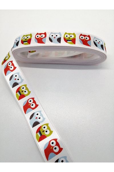 Bontex Panglică Grosgrain cu Motiv Bufniță Albă 2,5 Cm 3 Metri – Panglică – Panglică
