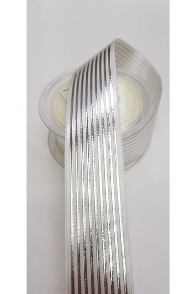Bontex Panglică de satin cu dungi plate argintie cu folie 4 cm 1 metru – Panglică – Panglică