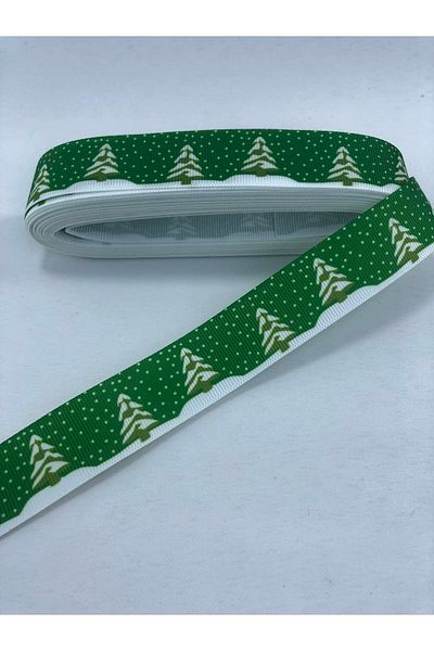GELD Πρωτοχρονιάτικη κορδέλα Grosgrain με μοτίβο πράσινου πεύκου – Κορδέλα – Κορδέλα
