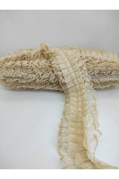 Bontex Dantela cu volane cu sclipici galben nurcă 1 metru – panglică decorativă