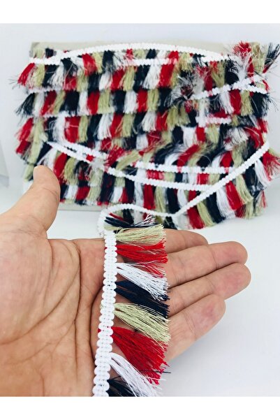 Bontex Crvena krem bela užad s resama i kićankama 1 metar širine 4 cm – Čipka