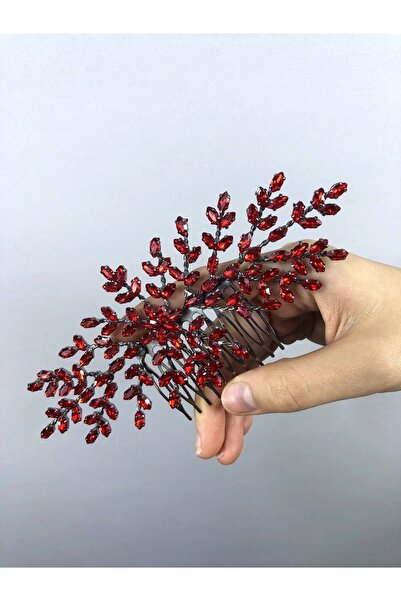 Bontex Κόκκινη Καρφίτσα Μαλλιών με Με σχέδιο Πέτρες και Οδοντωτή Πλάκα – Νυφι...