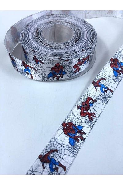 GELD White Spiderman Patterned Grosgrain Ribbon Width 2.5 Cm