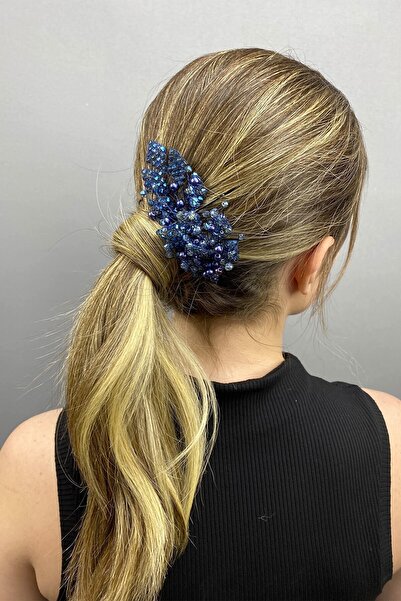Bontex Accesoriu de păr pentru mireasă cu model de frunze albastru indigo, cu...