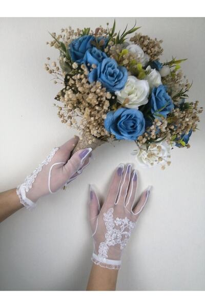 GELD Floare artificială albastră cu trandafiri albi, set de flori de mireasă ...