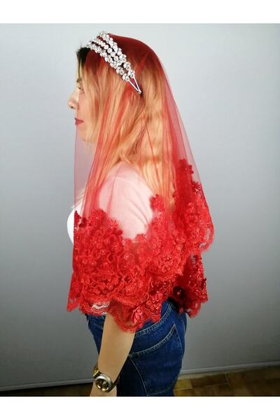 Bride Aksesuar Dünyası Set de voal roșu cu flori tridimensionale – Accesoriu ...