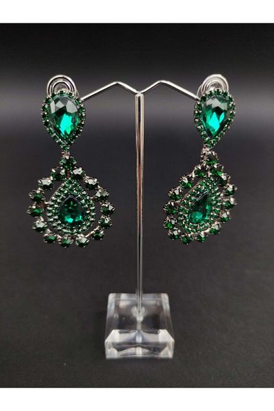 Türkay Aksesuar Green Crystal Stone Henna Wedding Bridal Earring – Bijoux Earring – Bijoux Earring – Bijoux Earring