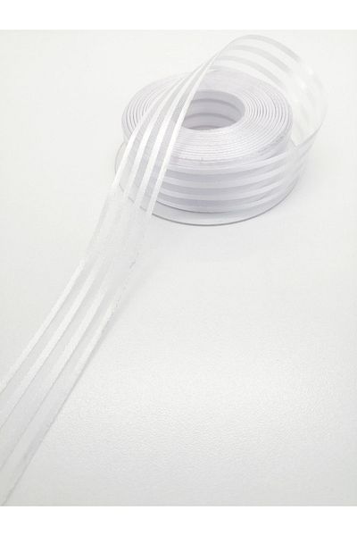 Bontex White Satin Striped Chiffon Ribbon 1 Meter Width 2.5 Cm