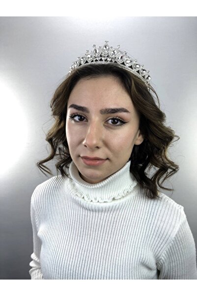 Bontex Coroană de mireasă și henna cu cristal mare de culoare argintie pentru...