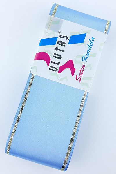 Ulutaş Baby Blue Glitter Χρυσή Σατέν Κορδέλα Πλάτος 6 cm 1 μέτρο – Κορδέλα