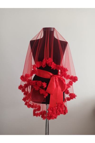 sagagroup Set voal cu flori cu laser roșu – Accesoriu pentru mireasă