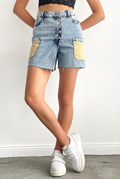 FEMELLE Women's Denim Shorts Skirt with Pockets
