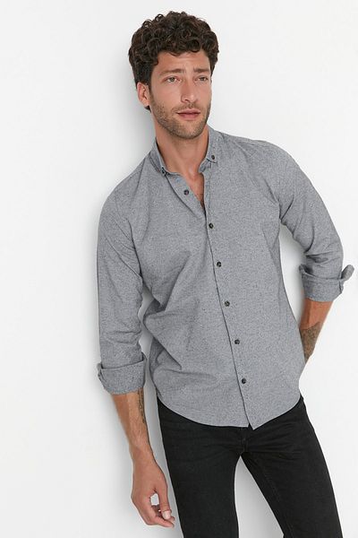 Trendyol Collection Wintergraues Slim Fit Hemd - Knopfkragen TMNAW20GO0094