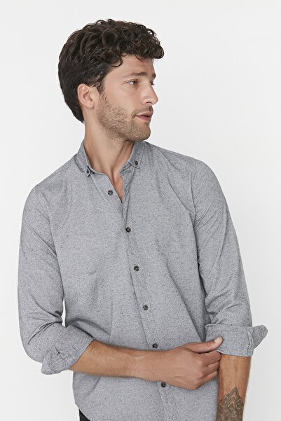 Trendyol Collection Zimní šedá košile Slim Fit - límeček TMNAW20GO0094