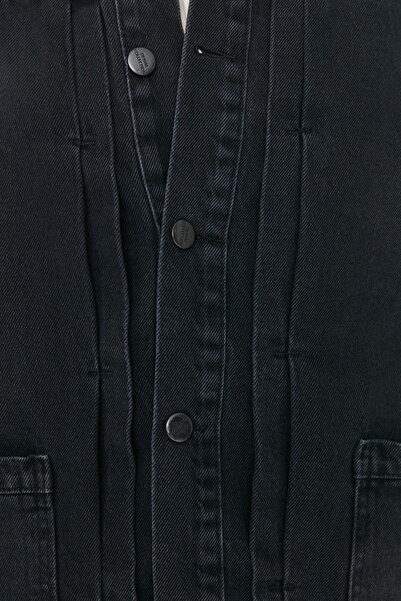 Trendyol Collection Τζιν Τζιν μπουφάν Anthracite - κανονική εφαρμογή, με ραβδώσεις, TMNSS21CE0169