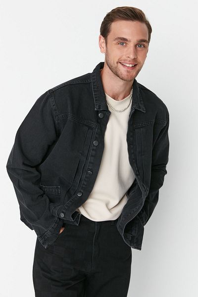 Trendyol Collection Anthrazitfarbene Jeansjacke aus Denim - Regular Fit, gerippt, TMNSS21CE0169