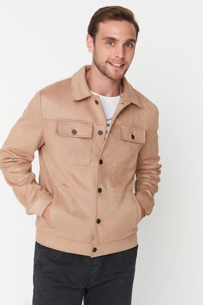 Trendyol Collection Χειμερινό εποχιακό σουέτ μπουφάν με τσέπες και κουμπιά, κανονική εφαρμογή TMNAW23MO00037