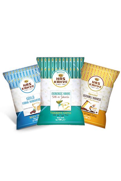 Has Kahve Magnificent 3-Pack Flavor 3 X 100 Gr (Turkish Coffee with Ottoman-milk-menengiç)