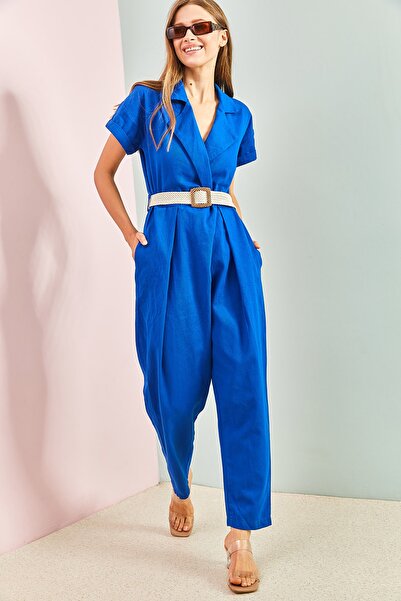 Bianco Lucci Women's Belted Thin Gabardine Jumpsuit 20162