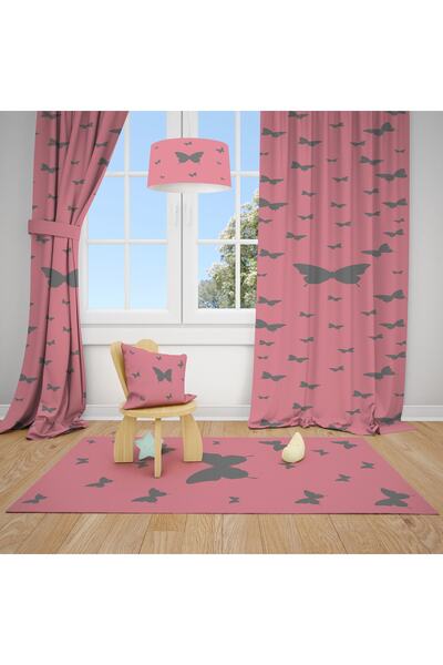 MODA Bambaşka Bebek ve Çocuk Odası Kelebekli İki Kanat Fon Perde Bmfp-156