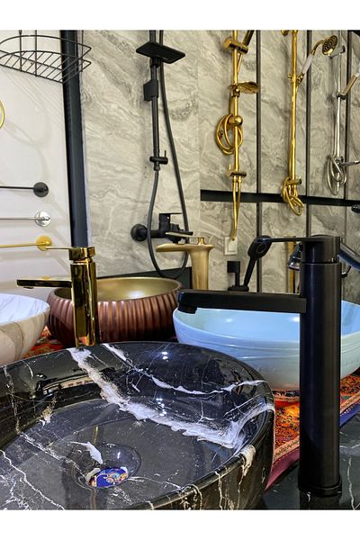 İSAOĞLU YAPI Strada Matte Black Bowl Sink Mixer Black Basin Mixer Black Bowl