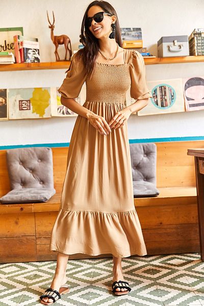 Olalook Women's Mink Top Elastic Square Collar Bodrum Dress ELB-19001557