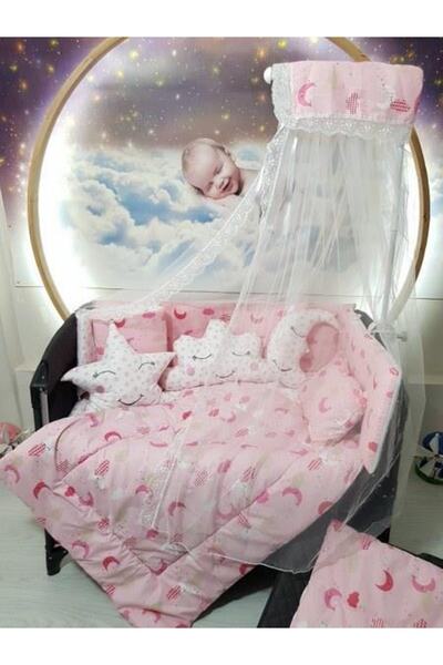 bebek_iklimi 70x120 Bebek Uyku Seti Cibinlikli Ay Desen Park Beşiklere Uyumlu...
