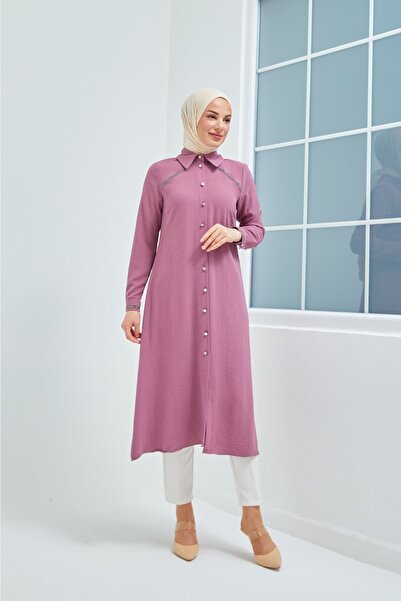 Wazze Kolu Ve Önü Taş Detaylı Tunik