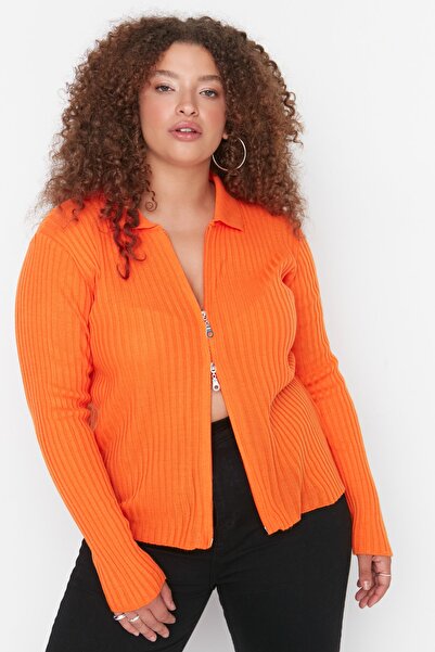 Trendyol Curve Plus Size Cardigan - Orange - Bodycon
